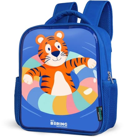 NoBoringSuitcases.com® - Rugzak blauw - Schooltas jongens - Tijger in een zwemband - Kinder rugtas jongen - Boekentas kind - Kinderrugzak voor school - Schoolrugzak