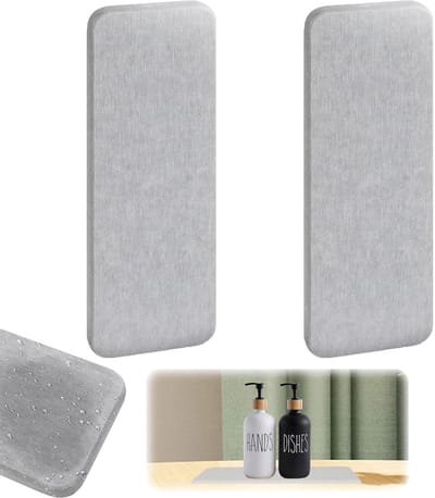 Dailygoods - 2 stuks badmat, sneldrogend, diatomiettapijt, badkamer, 22 x 8 cm, absorptie steen, wastafel, diatomiet, antislip, afgeschuind ontwerp voor wastafel, randen, badkuip, douchecabine
