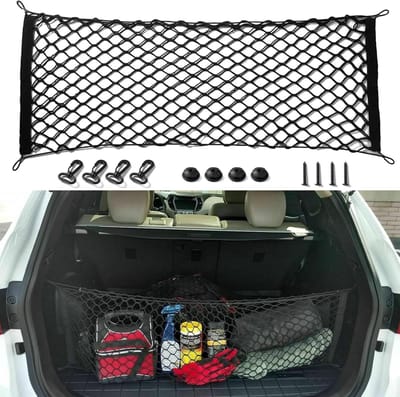 Dailygoods - Bagagenet voor de auto, kofferbaknet, elastisch, met haken, universeel autonet, opslag, mesh, kofferbak, opslag voor de meeste soorten voertuigen (100 x 49 cm)