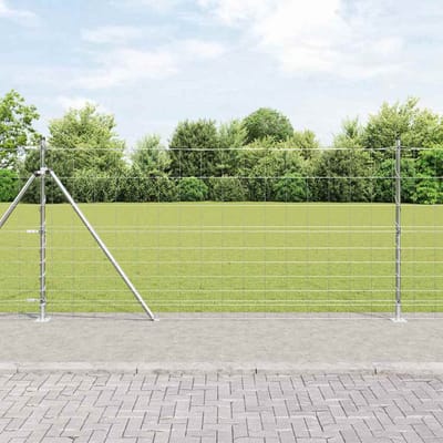 vidaXL - Gelast - Draadhek - met - Betonnen - Basis - 25 - x - 1,2 - m - Zilverkleurig