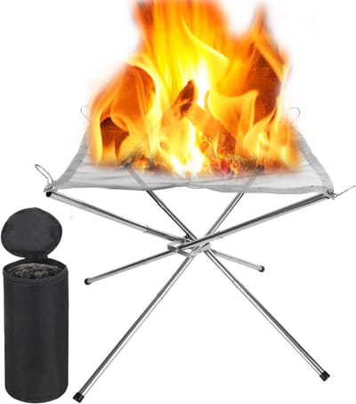 Draagbare Buitenhaard van 42 cm, Vuurkom voor Kamperen en Picknicken, Vouwbare RVS Vuurschaal met Draagtas, Ideaal voor Buitenactiviteiten