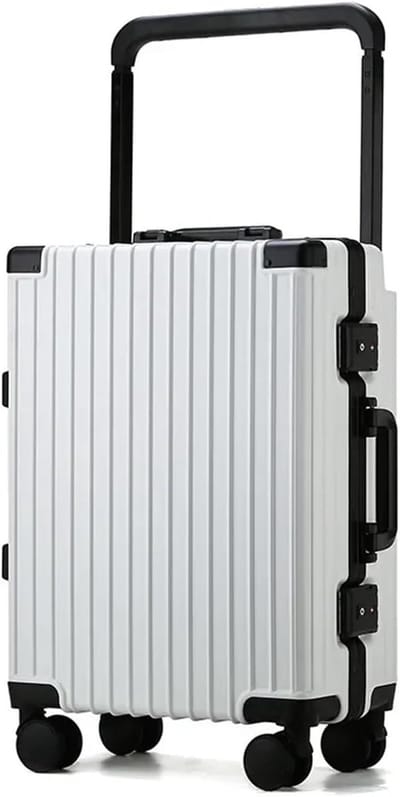 Middelgrote Koffer - Reiskoffer Wielen - Weekend Trips - Aluminium Frame - 55 cm - Wit