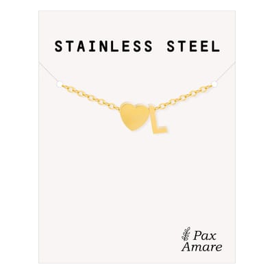 Letter L Armband Goudkleurig - Stainless Steel - Initiaal & Hartje Hanger - Initialen Armband op Cadeau Kaartje - Pax Amare - 15,5cm + 5cm verstelbaar