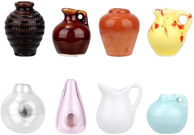 Dailygoods- Vaasmagneten 8 Stuks - Mini Keramische Magnetische Vazen - Schattige Decoratie - Kleurvol Glas - Voor Koelkast en Kantoor - Magnetische Vaas
