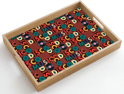 Dienblad hout 50x35 cm - Schootdienblad - Bruin - Retro - Disco - Patroon - Borrelplank rechthoek - Plateau dienbladen