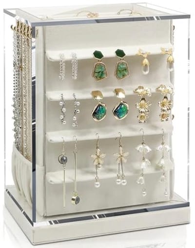 Rotatable Jewellery Storage Box with 5 Drawers - Large Vertical Organizer in Beige