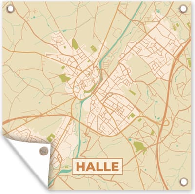 Tuin poster Plattegrond - Stadskaart - Halle - Vintage - Kaart - 200x200 cm - Tuindoek