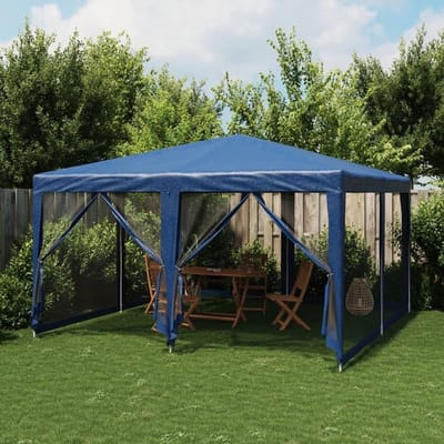 Partytent met 8 zijwanden - Tuinpaviljoen Opvouwbaar - Feestelijke Bijeenkomsten - Waterdicht HDPE Dak - 4 x 4 m - Blauw