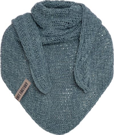 Knit Factory Sally Gebreide Omslagdoek - Driehoek Sjaal Dames - Dames sjaal - Wintersjaal - Stola - Wollen sjaal - Groen gemêleerde sjaal - Laurel/Stone Green - 220x85 cm - Grof gebreid