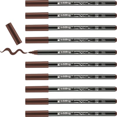 edding 4200 porseleinstift - bruin - 10 pennen - penseelpunt 1-4 mm - viltstift voor het schilderen en decoreren van keramiek, porselein - vaatwasmachinebestendig, lichtechte inkt, sneldrogend