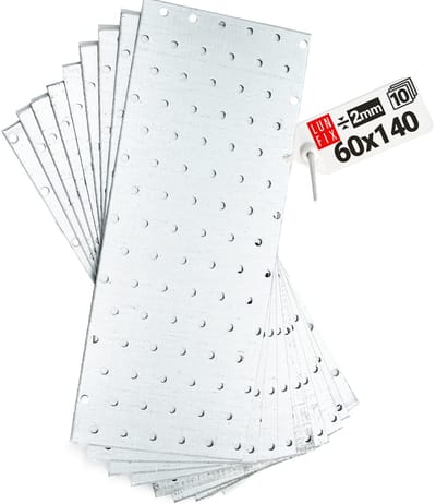 LUN FIX - Flachverbinder 140 x 60 x 2mm - 10 stuks - perforatieplaat - verbindingsplaat - verbindingsplaat - connector - houtverbinder - verzinkt