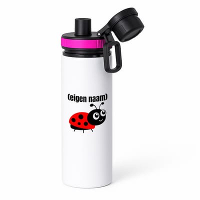 Hacebo® - lieveheersbeestje met eigen naam waterfles met draaidop roze - Lieveheersbeestje - lieveheersbeestje liefhebbers - iemand die houdt van lieveheersbeestjes - verjaardag - cadeau - kado - water fles - 850ML