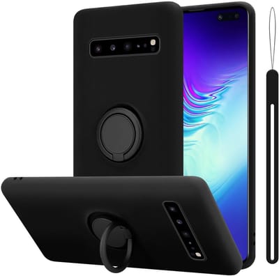 Cadorabo Hoesje geschikt voor Samsung Galaxy S10 5G in LIQUID ZWART - Beschermhoes van flexibel TPU silicone Case Cover met ring