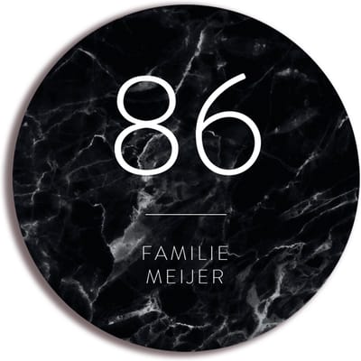 Naambord Marble Black - Dutch Sprinkles - 25 centimeter - huisnummerbord met blind ophangsysteem - zwart marmer print - marmerlook - naamplaatje - huisnummer - naamborden - naambordjes - monteren zonder boorgaten