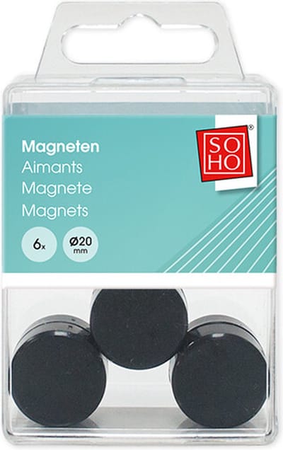 SOHO Sterke Magneten – Magneet Set – Koelkast of Whiteboard Magneten – 6 stuks – 20 mm – Zwart