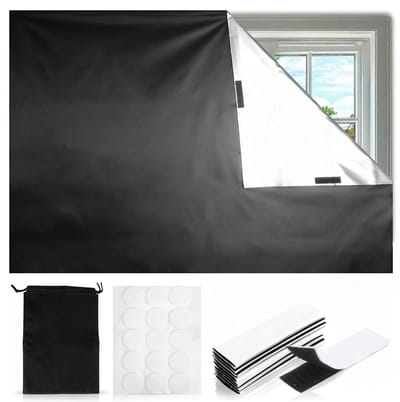 Zonder Boren, 150 x 100 cm Verduisteringsdoek voor Raam, Draagbare Raamverduistering met Klittenband, Oxford Stof met Zilverkleurige Coating voor Dakraam en Camper