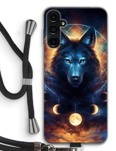 Case Company® - Hoesje met koord geschikt voor Samsung Galaxy A14 hoesje met Koord - Wolf Dreamcatcher - Telefoonhoesje met Zwart Koord - Bescherming aan alle Kanten en Over de Schermrand