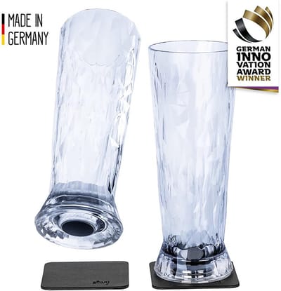 Silwy set van 2 kunststof bierglazen met magneet inclusief 2 onderzetters