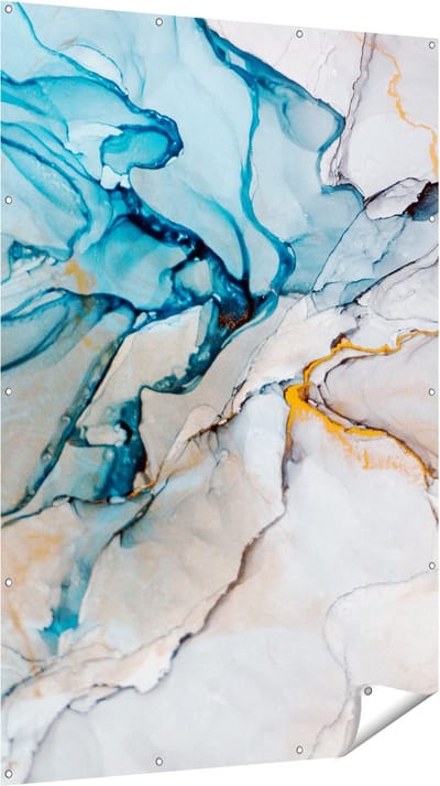 Gards Tuinposter Abstracte Kunst - Blauwe Grijze Marmer - 120x180 cm - Tuindoek - Tuindecoratie - Wanddecoratie buiten - Tuinschilderij