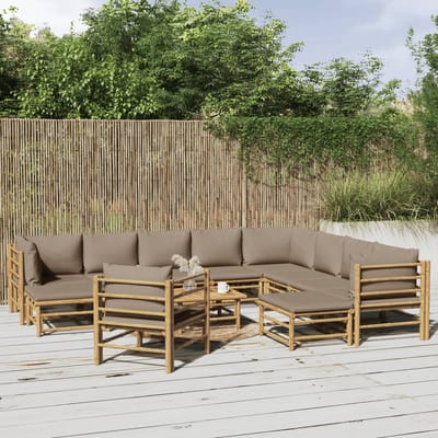 vidaXL - 12-delige - Loungeset - met - kussens - bamboe - taupe