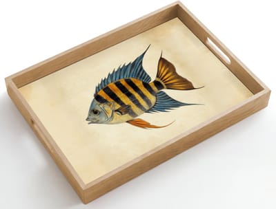 Dienblad hout 50x35 cm - Schootdienblad - Vis - Tropisch - Strepen - Vinnen - Borrelplank rechthoek - Plateau dienbladen