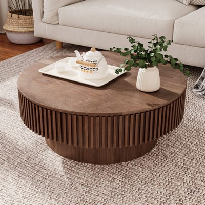 STILVORA Salontafel - Rond Met Verborgen Opbergruimte - Voor Woonkamer En Slaapkamer - Hout En MDF - Walnoot - 75 Cm