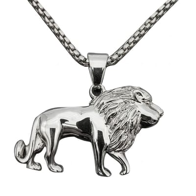 Zilverkleurige ketting met leeuw hanger – ketting voor heren – dierenhanger – glanzend ontwerp – krachtig symbool