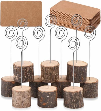 Premium Houten Plaats Kaarthouders met Swirl Draad en Kraft Plaats Kaarten - 10 Stuks