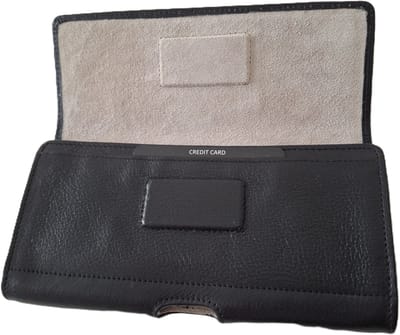 Oi zwarte leren telefoonhouder voor aan een riem / Horizontaal riemtasje voor mobiele telefoon / telefoon-etui voor aan de riem afgesloten met magneetklep / 588