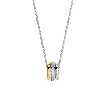 TI SENTO Dames Ketting - 925 zilver - Zirkonia met geel verguld - Maat 42 - 34058ZY