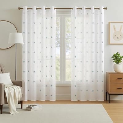 Semi-transparante Gordijnen met Sterren Borduring in Polyester - 140x290cm - Set van 2