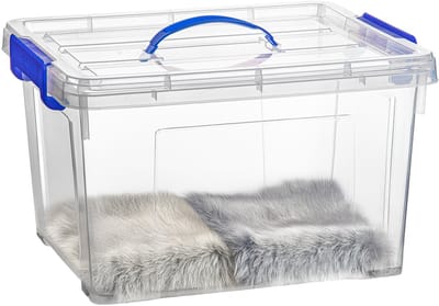 Plasticforte Opslagbox - met deksel - transparant blauw - 23.5 liter - 42 x 36 x 25 cm - kunststof - opbergdoos - opbergen