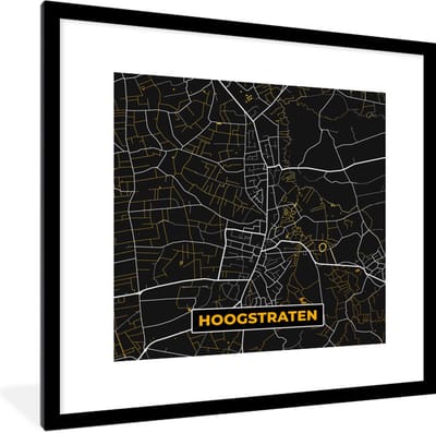 Fotolijst incl. Poster - Kaart - Hoogstraten - Stadskaart - Goud - Plattegrond - 40x40 cm - Posterlijst