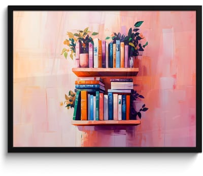 Poster in lijst - Fotolijst 70x50 cm - Posters - Planken - Boeken - Bladeren - Posterlijst zwart - Decoratie - Wanddecoratie woonkamer - Muurdecoratie slaapkamer