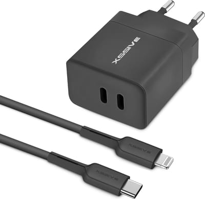 Snellader 2 Poorten met Oplader Kabel 1 Meter - Geschikt voor Apple iPhone, iPad, AirPods met Lightning naar USB-C Kabels