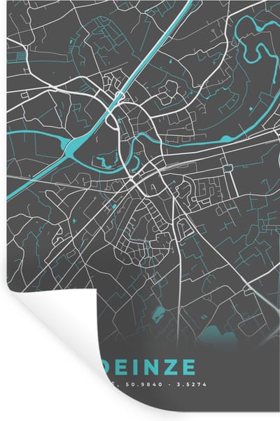 Muurstickers - Sticker Folie - Plattegrond – Deinze – Blauw – Stadskaart - Kaart - 20x30 cm - Plakfolie - Muurstickers Kinderkamer - Zelfklevend Behang - Zelfklevend behangpapier - Stickerfolie