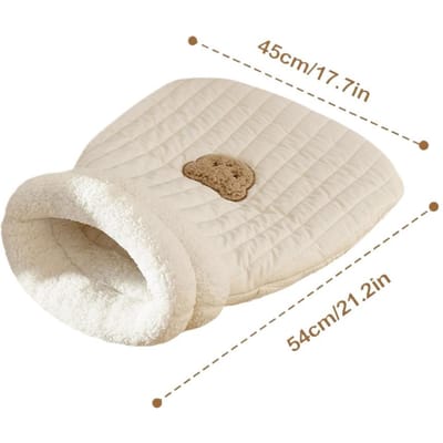 Tapis pour animaux de compagnie Coussin chauffant Sac Lavable Lits douillets pour chats Sac de couchage pour chat à accès facile avec motif ours mignon pour chats et petits chiens M beige