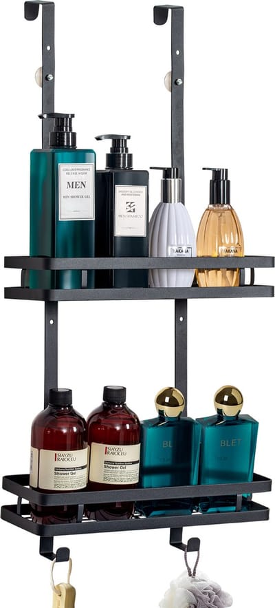 VDN Stainless Doucherek zonder boren - Doucherek zwart - Doucherek hangend - Badkamer accessoires - RVS - 2 Laags