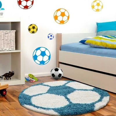 Kindervoetbalkleed voor de kinderkamer, turquoise-wit 120 cm rond