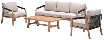 Monti loungeset - 4-dlg - light teaklook - rope lava zwart - gobi sand