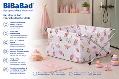 BiBaBad® Opvouwbaar Kinderbad 70-90 cm | Verstelbaar Douchebad | Babybad | Bad voor Douche | Anti-slip | Aluminium Frame | Princess