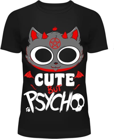 Cupcake Cult - CUTE BUT PSYCHO KITTY Dames T-shirt - S - Zwart