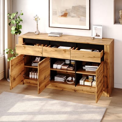 Dressoir met golfpatroon 135x35x70cm - moderne woonkameropbergkast - met 9 opbergvakken - 3 lades en kast - houtkleur