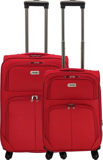 SB Travelbags 2 delige bagage stoffen kofferset 4 wielen trolley - Rood - 65cm/55cm