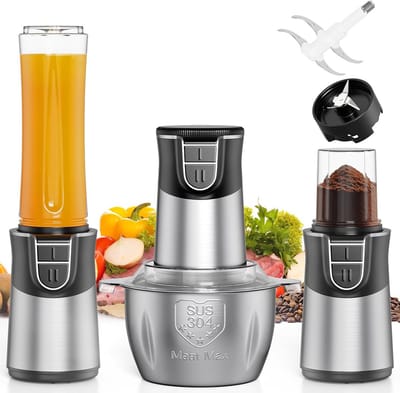 Krachtige 3-in-1 Hakmolen, Blender en Kruidenmolen - 500W Keukenmachine met 2L RVS Kom