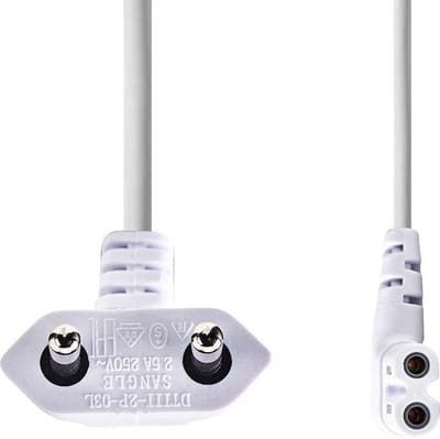 Nedis Stroomkabel - Euro Male - IEC-320-C7 - Gehoekt - Links Gehoekt - Vernikkeld - 2.00 m - Plat - PVC - Wit - Envelop