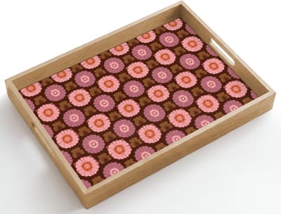 Dienblad hout 50x35 cm - Schootdienblad - Retro - Madelief - Roze - Borrelplank rechthoek - Plateau dienbladen