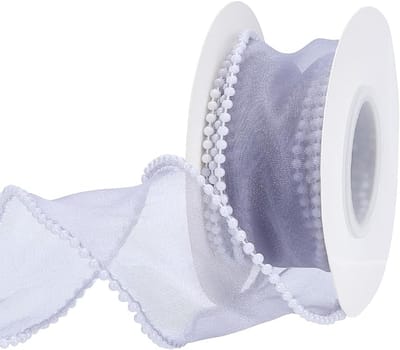 4.5m Grijs Parels Rand Transparant Lint 40mm Draad Linten voor Strik Maken, Kransen, Boeketten en Cadeauverpakking voor Bruiloft en Babyshower