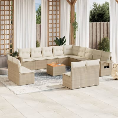 vidaXL - 14-delige - Loungeset - met - kussens - poly - rattan - beige