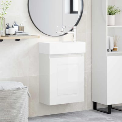 vidaXL - Badkamermeubel - met - kraan - Hoogglans - Wit - 45,5 - x - 22,5 - x - 84 - cm